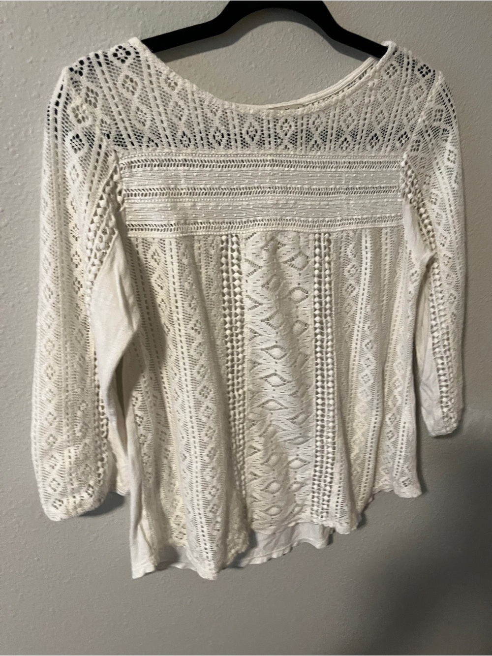 Lucky Brand White Crochet Lace cropped Sleeve Top small